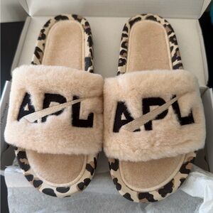 APL Women's Leopard and Cream Shearling Slides